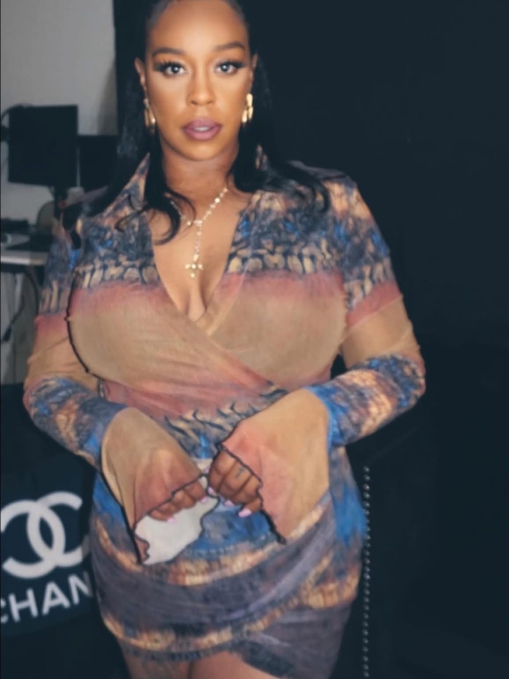 Fashion Nova Multicolor Wrap V-Neck Long Sleeve Tunic